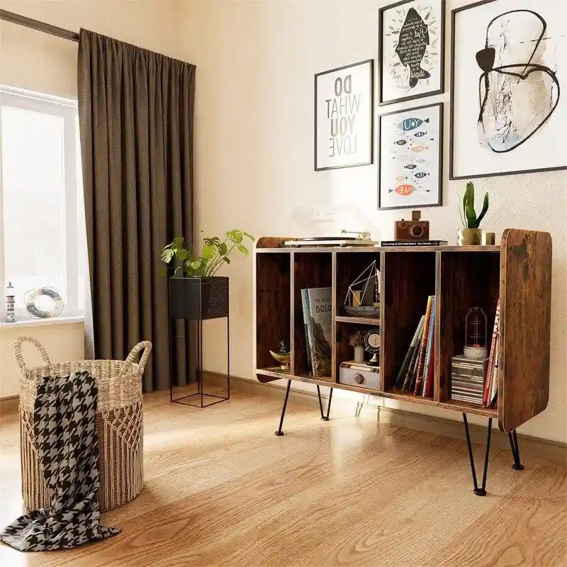 Supporto porta dischi in vinile a 3 livelli con gambe in metallo, 84,1L x 34,5P x 67,3A cm