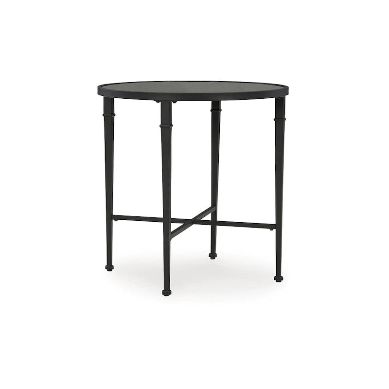 Tavolino d'appoggio rotondo nero con ripiano a specchio - 26L x 26P x 26A