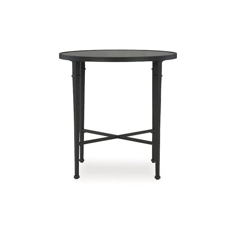 Tavolino d'appoggio rotondo nero con ripiano a specchio - 26L x 26P x 26A