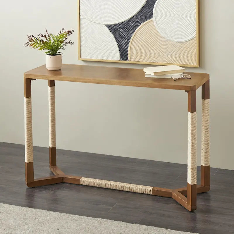 Consolle in legno con struttura rivestita in corda - Marrone