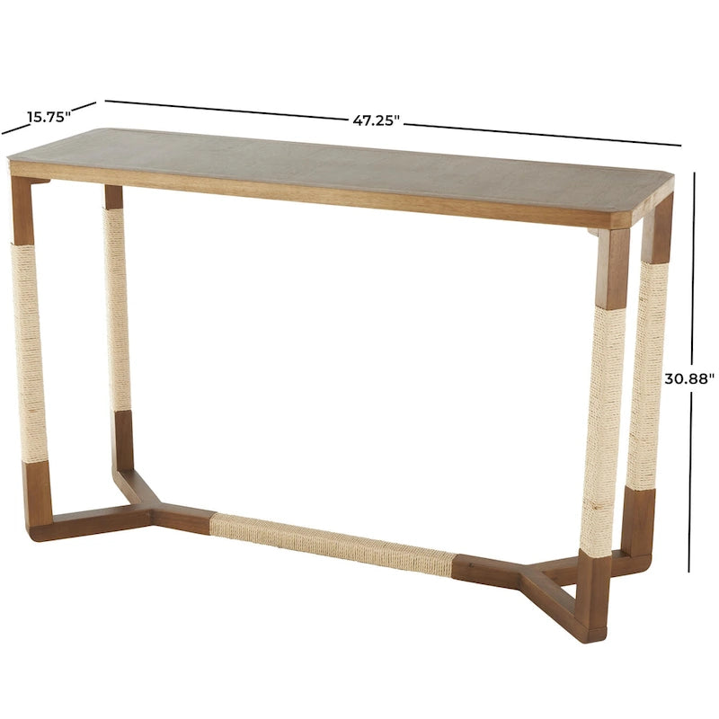 Consolle in legno con struttura rivestita in corda - Marrone